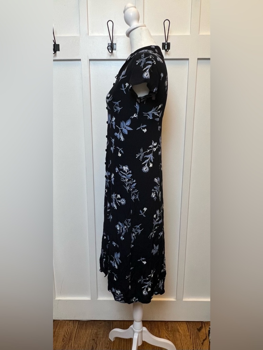 Vintage Ann Taylor Loft Sz 2 Button Down Shirt Dress Navy Floral Cottagecore AOP - Picture 4 of 7